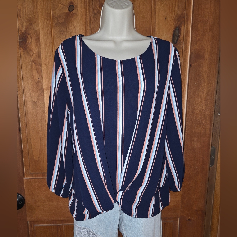 Pink Republic Navy and White Striped Blouse